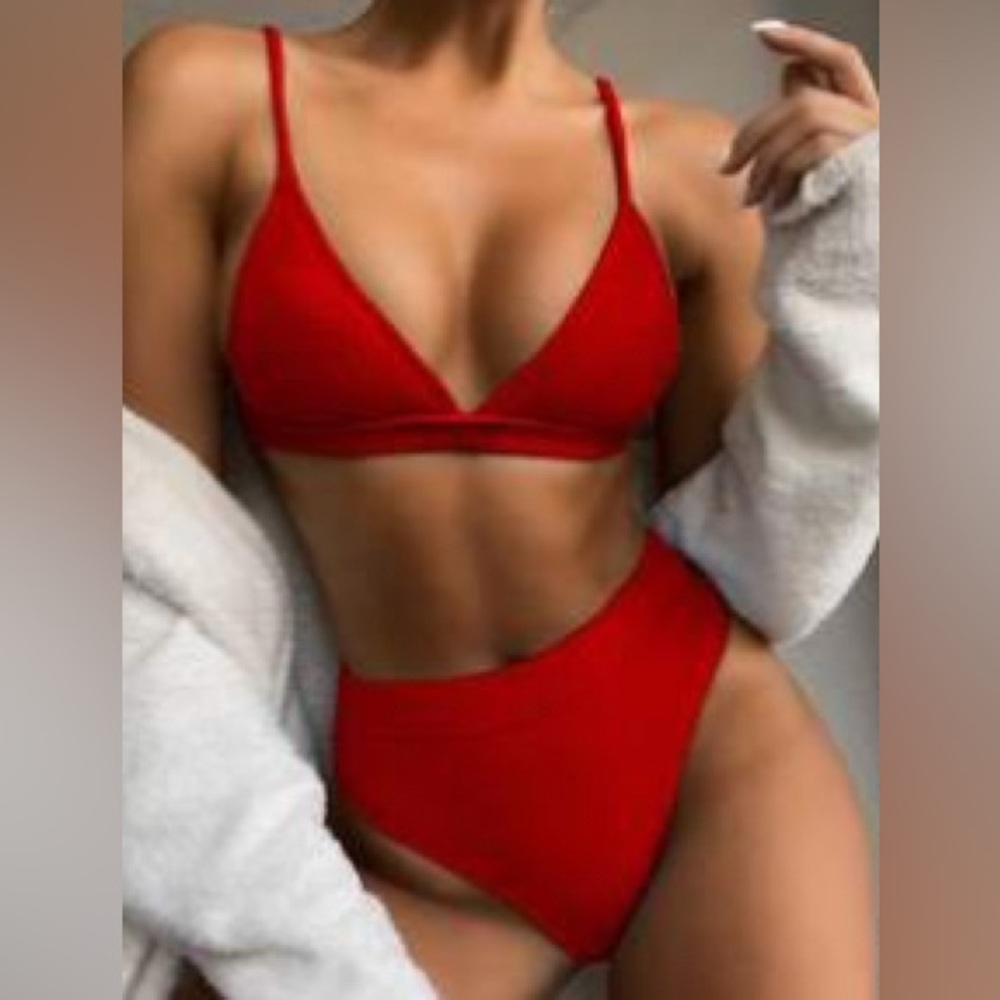 SHEIN Red Cheeky Bikini Set Size S